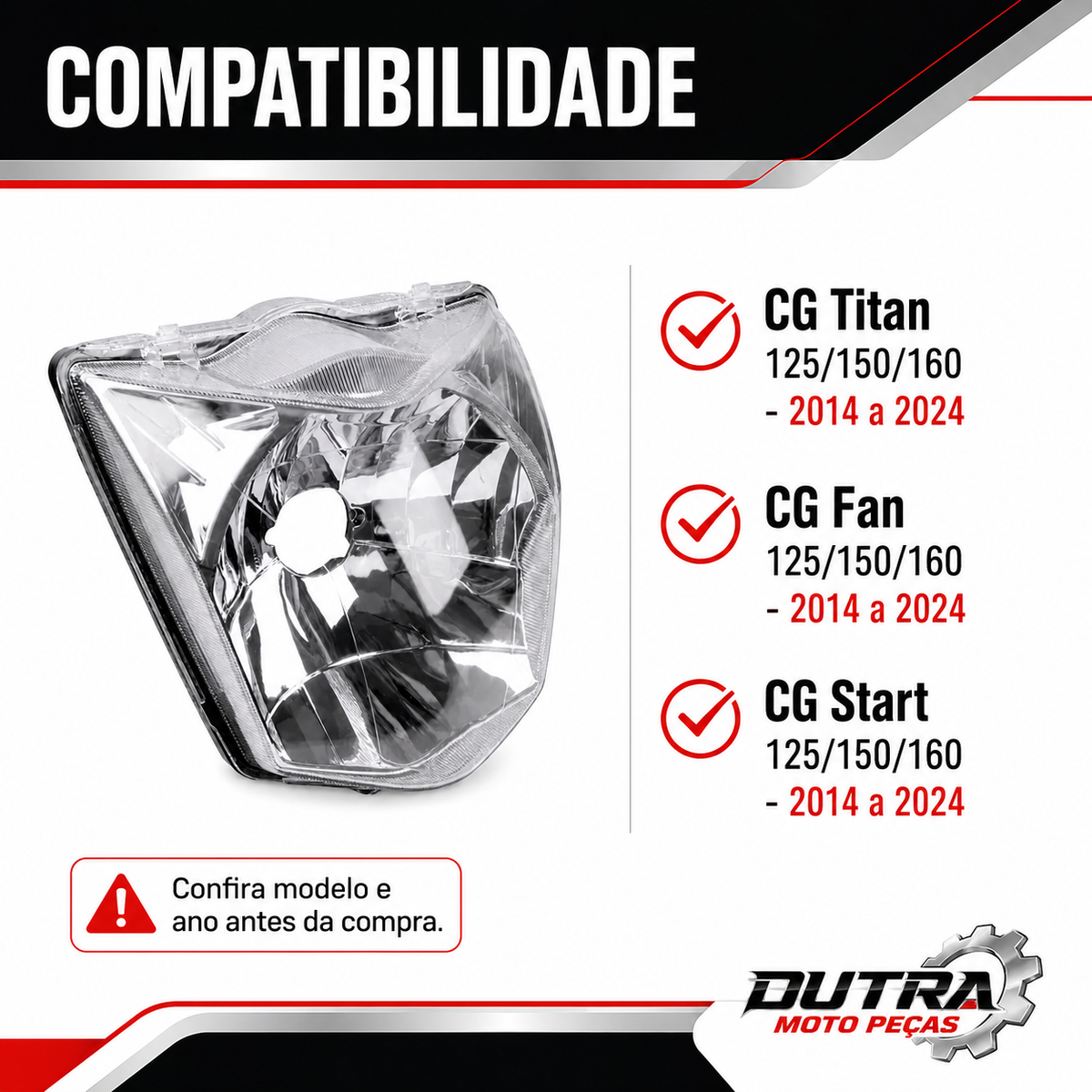 Farol Bloco Óptico Honda CG Titan Fan Start 125 150 160 2014 a 2024