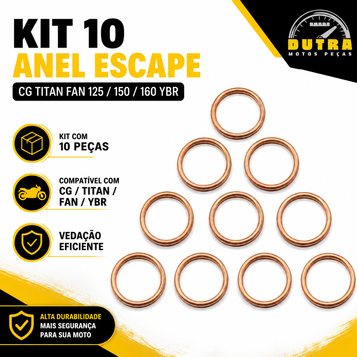 Kit 10 Anéis Vedação Escape Escapamento Honda CG Titan Fan 125 150 160 Yamaha YBR 125