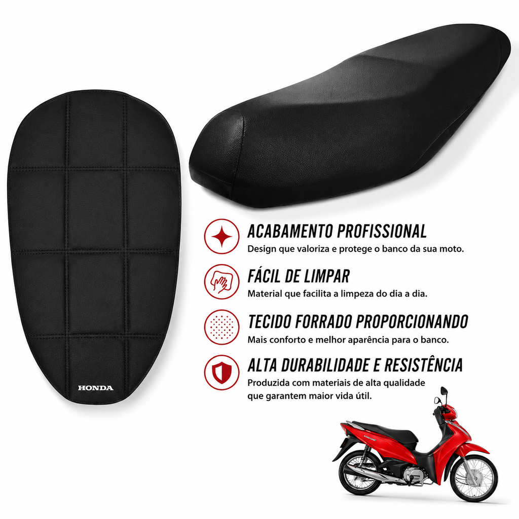 Capa Banco Honda Biz 110 125 2017 2018 2019 2020 2021 2022 Preta