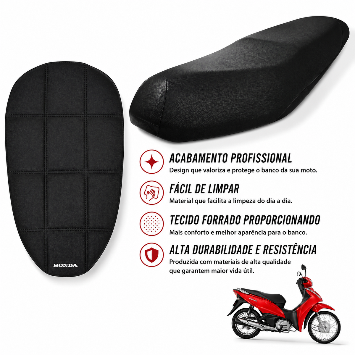 Capa Banco Honda Biz 110 125 2017 2018 2019 2020 2021 2022 Preta