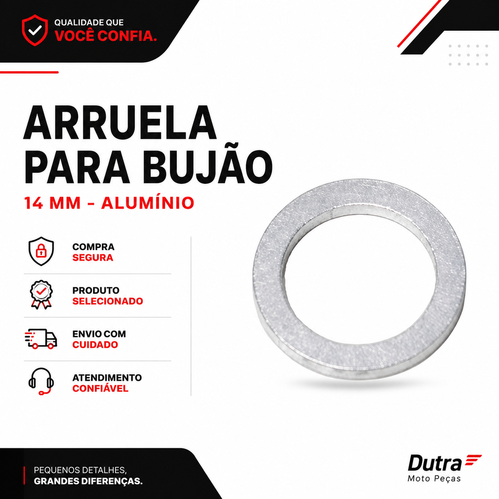 Arruela Alumínio Bujão Óleo 14mm M14 Vedação Cárter Moto Universal