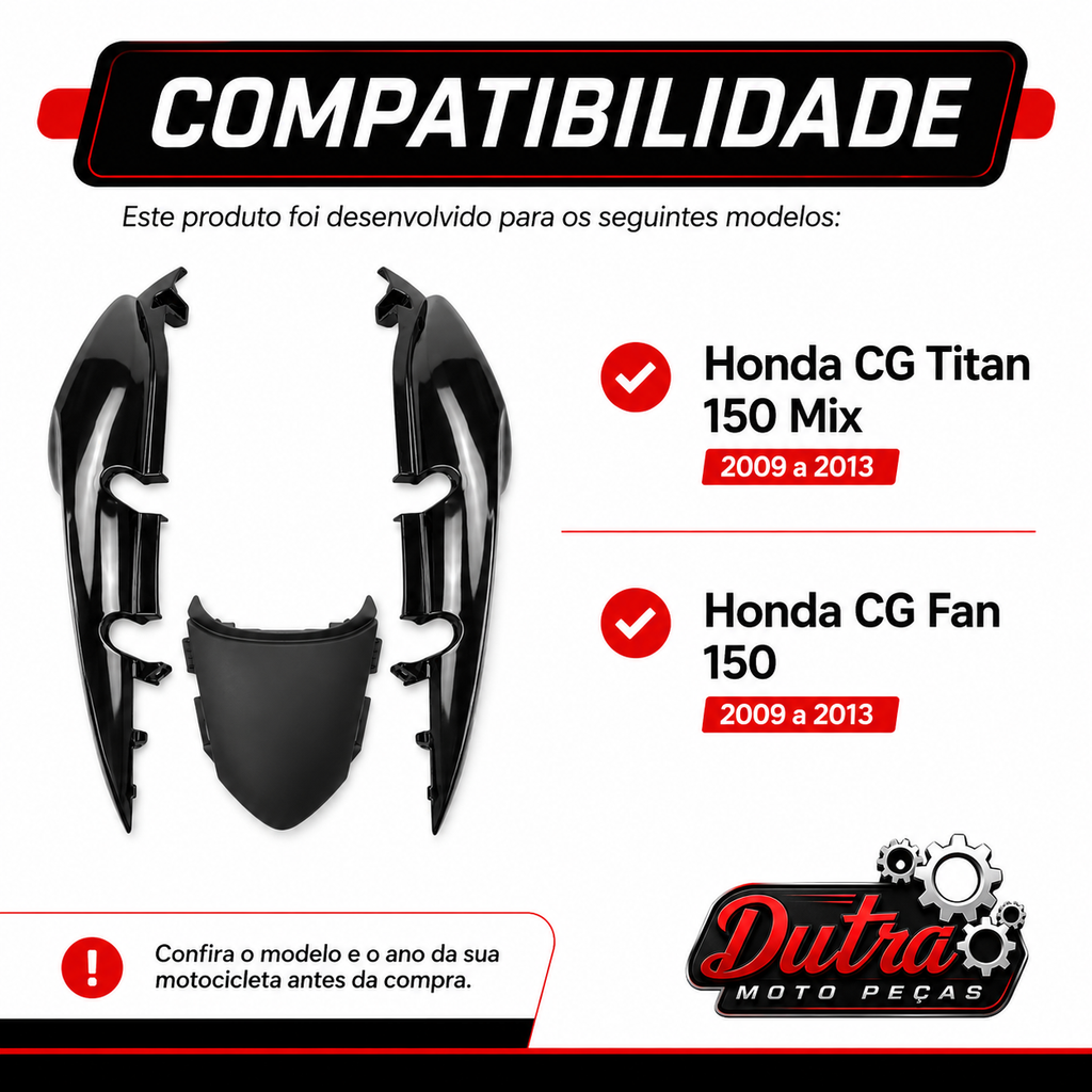 Rabeta Completa Honda Titan 150 Mix Fan 150 Preto 2009 a 2013 Carenagem Traseira