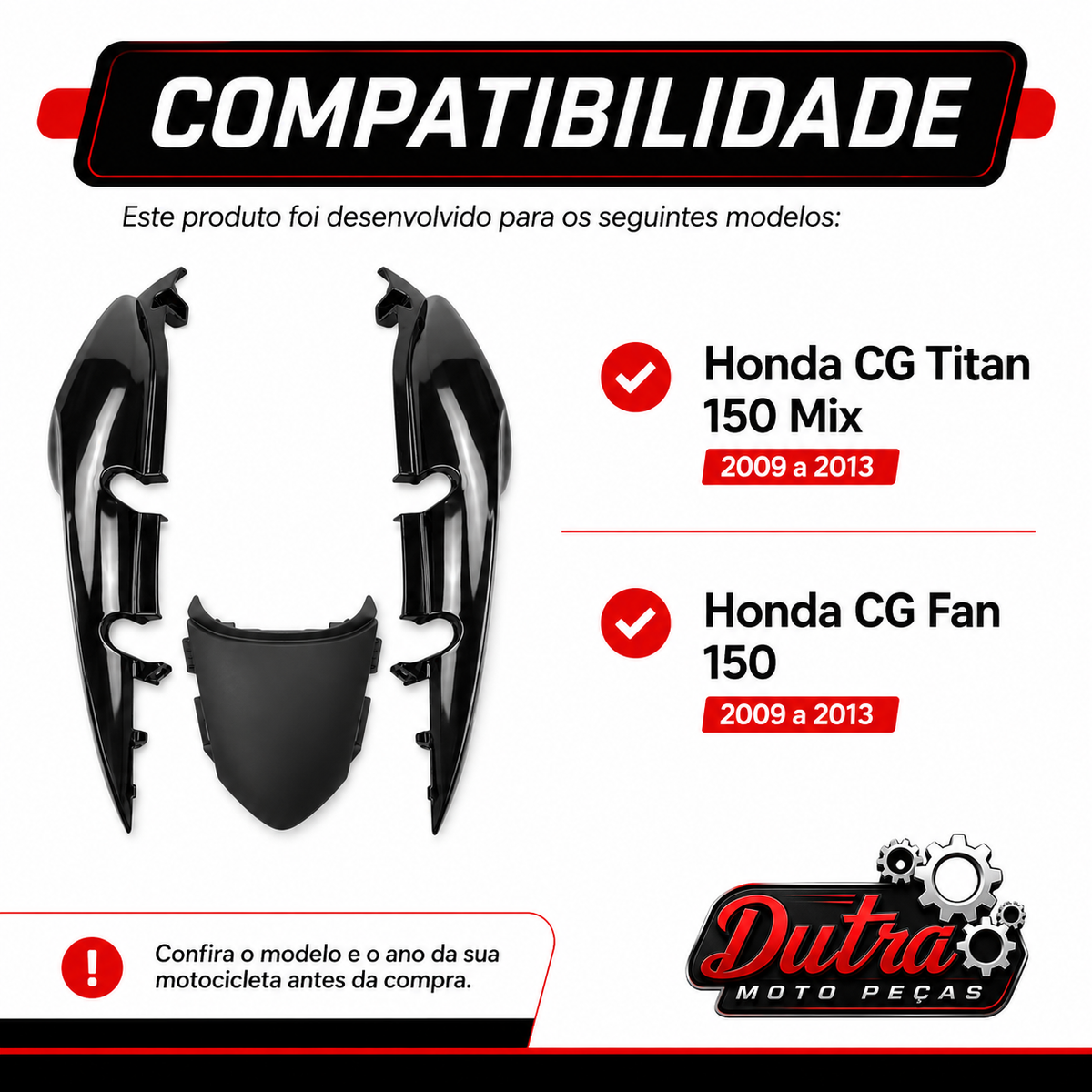 Rabeta Completa Honda Titan 150 Mix Fan 150 Preto 2009 a 2013 Carenagem Traseira