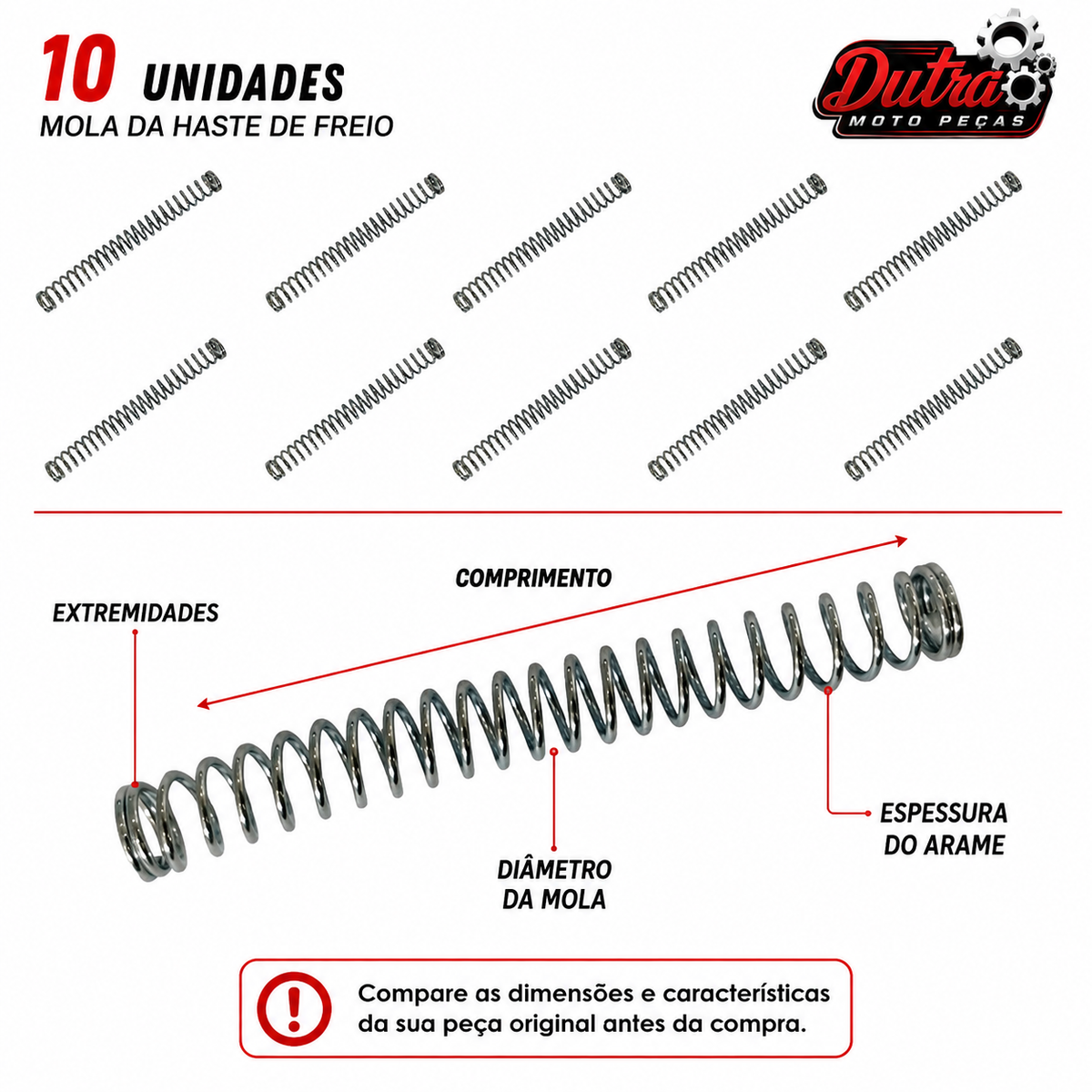 Kit 10 Molas Varão Vareta De Freio Universal Para Moto Modelo Original