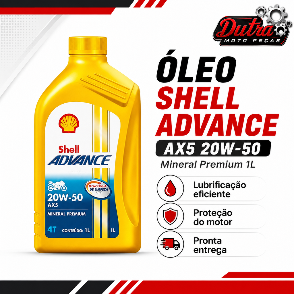 Óleo Moto Shell Advance AX5 4T 20W50 Mineral Premium 1L API SL JASO MA
