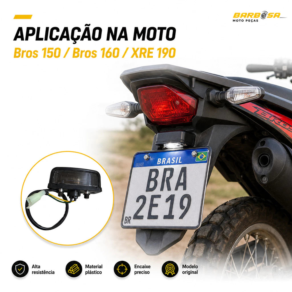 Lanterna Placa Nxr Bros 150 Bros 160 Xre 190 Com Lâmpada e Soquete