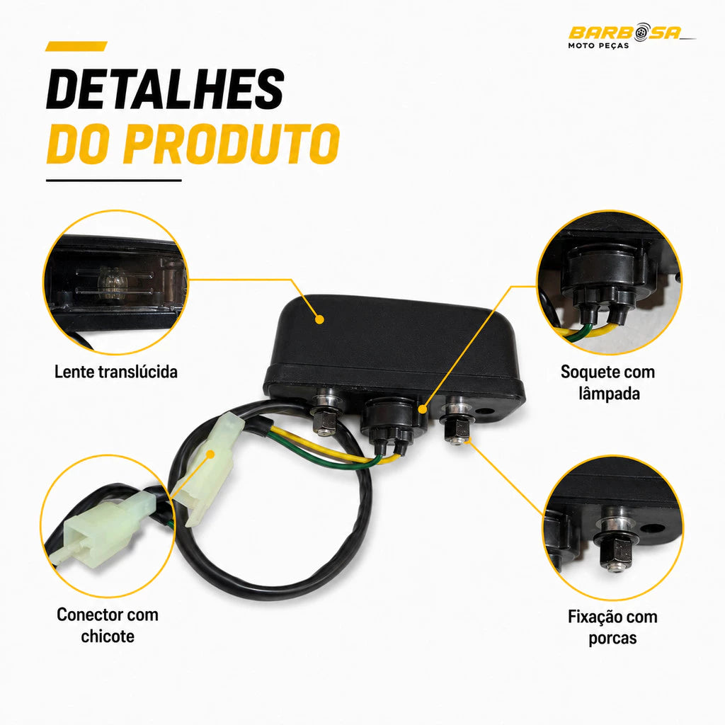 Lanterna Placa Nxr Bros 150 Bros 160 Xre 190 Com Lâmpada e Soquete